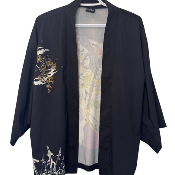 Stand Back black oversized kimono style cardigan size L - Picture 2 of 7